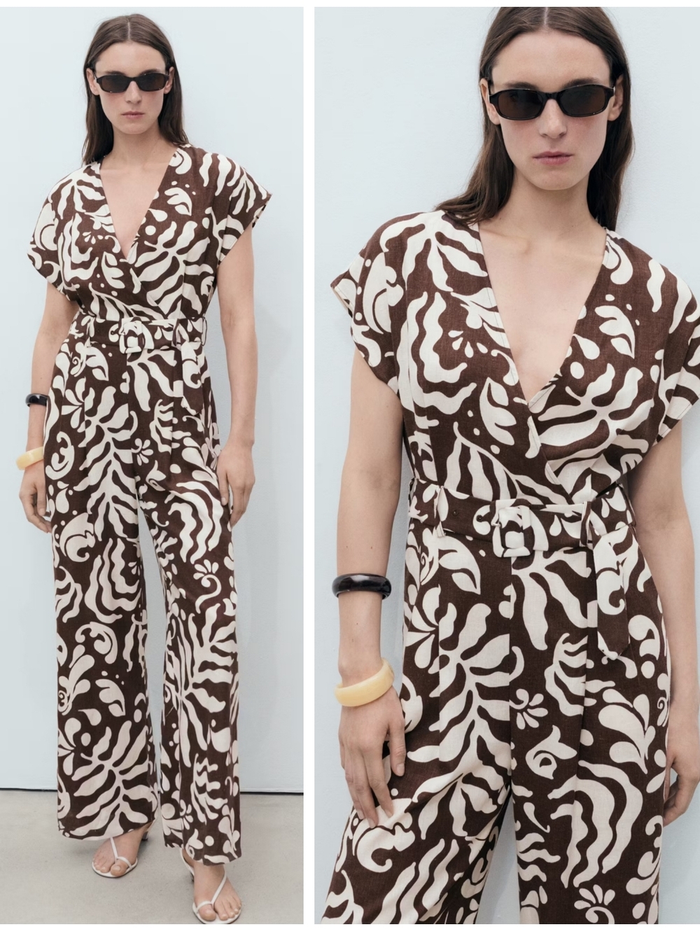 MANGO Printed Linen Jumpsuit